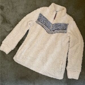 Weatherproof  Sherpa White and Blue Cowl Neck Sweater Quarter Zip